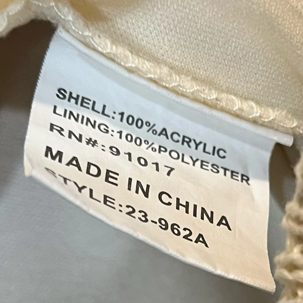 Solitaire Crocket Knit Cream and Brown Wide Leg Elastic Waist Pants - Medium - Picture 7 of 8